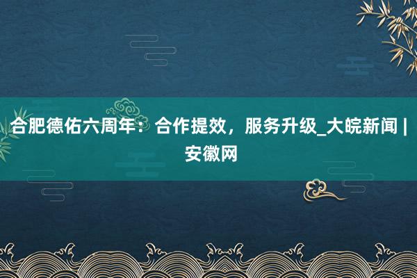 合肥德佑六周年：合作提效，服务升级_大皖新闻 | 安徽网