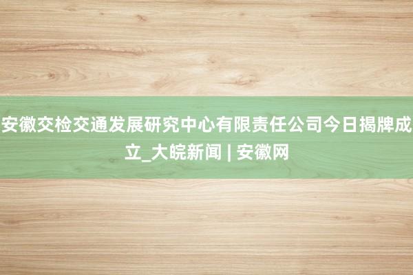 安徽交检交通发展研究中心有限责任公司今日揭牌成立_大皖新闻 | 安徽网