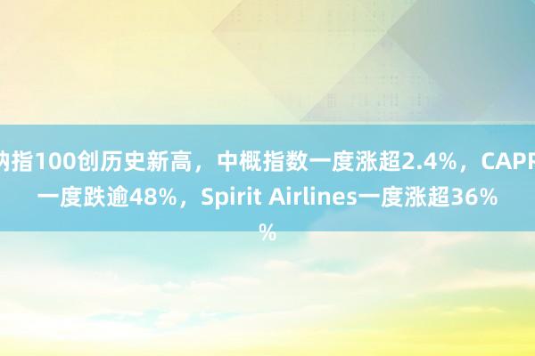 纳指100创历史新高，中概指数一度涨超2.4%，CAPRI一度跌逾48%，Spirit Airlines一度涨超36%