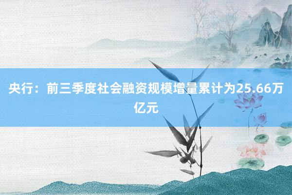 央行：前三季度社会融资规模增量累计为25.66万亿元