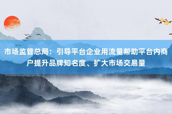 市场监管总局：引导平台企业用流量帮助平台内商户提升品牌知名度、扩大市场交易量