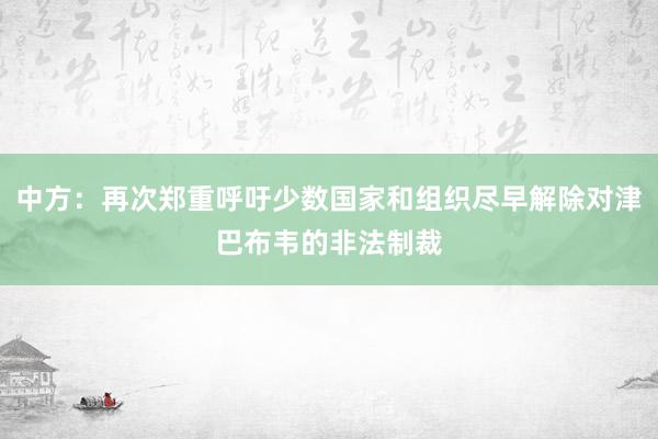 中方：再次郑重呼吁少数国家和组织尽早解除对津巴布韦的非法制裁