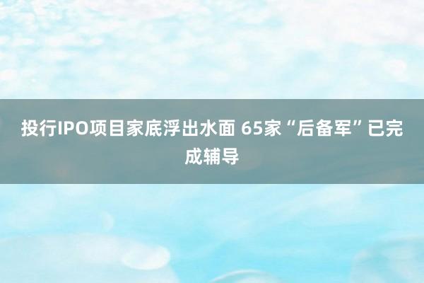 投行IPO项目家底浮出水面 65家“后备军”已完成辅导