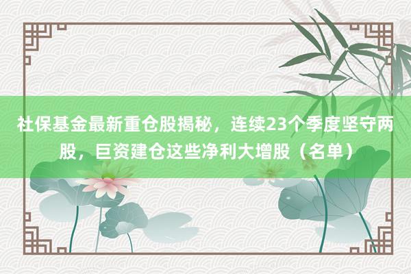 社保基金最新重仓股揭秘，连续23个季度坚守两股，巨资建仓这些净利大增股（名单）