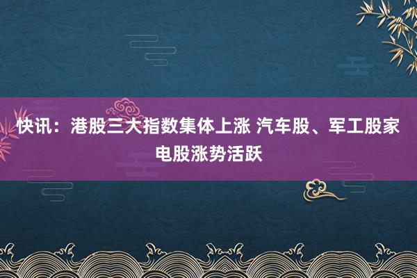 快讯：港股三大指数集体上涨 汽车股、军工股家电股涨势活跃