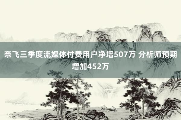 奈飞三季度流媒体付费用户净增507万 分析师预期增加452万