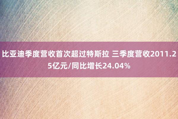 比亚迪季度营收首次超过特斯拉 三季度营收2011.25亿元/同比增长24.04%