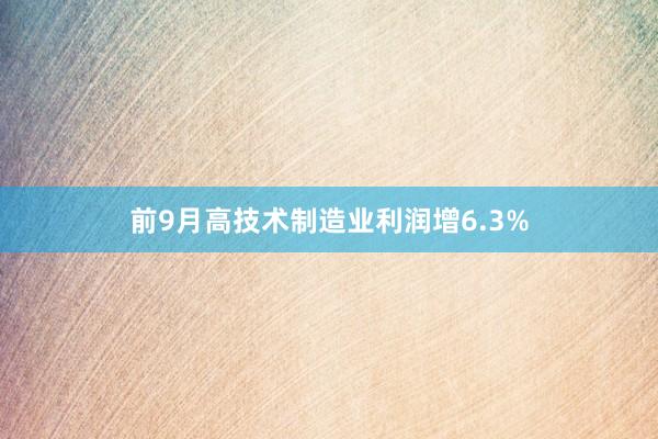 前9月高技术制造业利润增6.3%