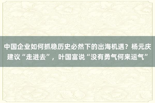 中国企业如何抓稳历史必然下的出海机遇？杨元庆建议“走进去”，叶国富说“没有勇气何来运气”