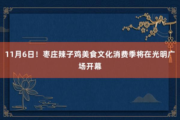 11月6日！枣庄辣子鸡美食文化消费季将在光明广场开幕