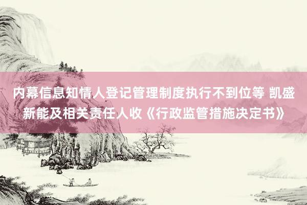 内幕信息知情人登记管理制度执行不到位等 凯盛新能及相关责任人收《行政监管措施决定书》