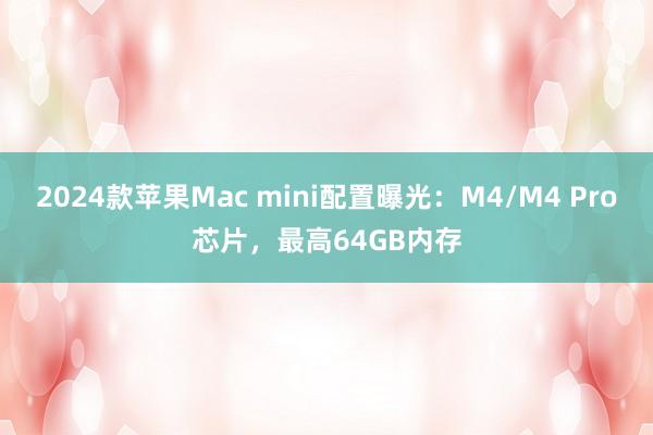 2024款苹果Mac mini配置曝光：M4/M4 Pro芯片，最高64GB内存