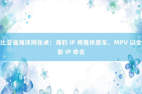 比亚迪海洋网张卓：海豹 IP 将推休旅车，MPV 以全新 IP 命名