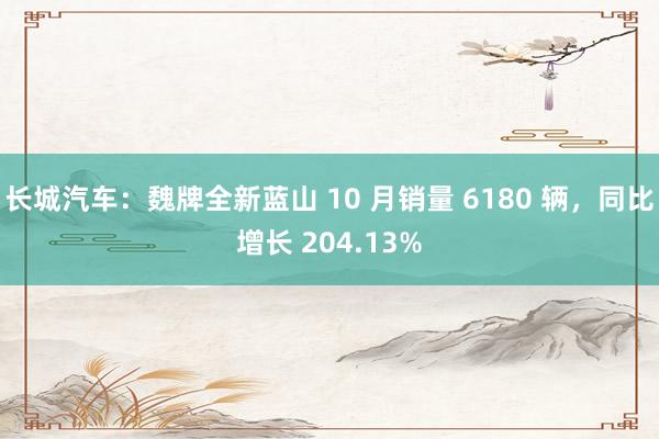 长城汽车：魏牌全新蓝山 10 月销量 6180 辆，同比增长 204.13%