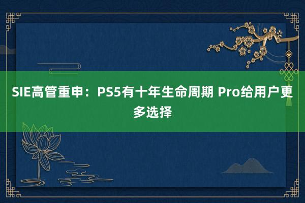 SIE高管重申：PS5有十年生命周期 Pro给用户更多选择