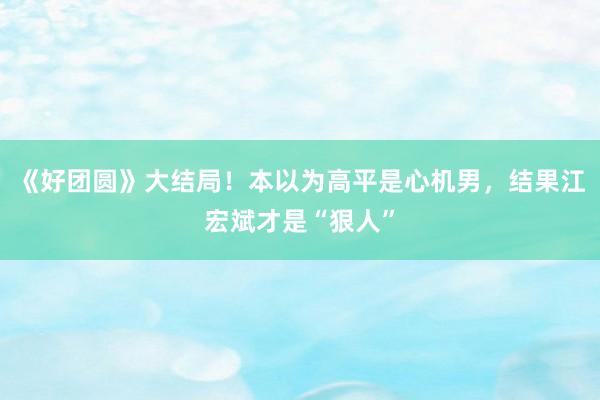 《好团圆》大结局！本以为高平是心机男，结果江宏斌才是“狠人”