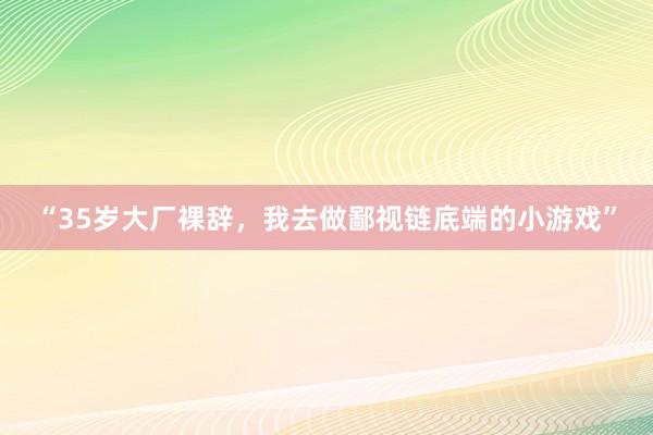 “35岁大厂裸辞，我去做鄙视链底端的小游戏”