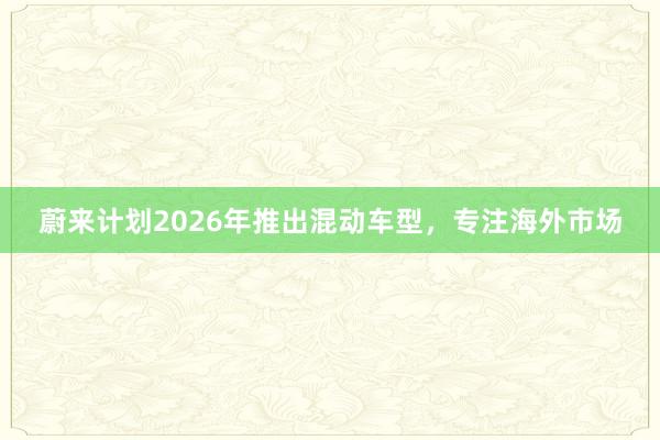 蔚来计划2026年推出混动车型，专注海外市场