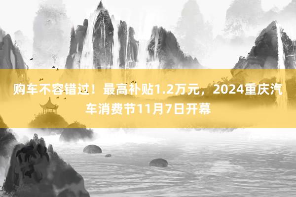 购车不容错过！最高补贴1.2万元，2024重庆汽车消费节11月7日开幕