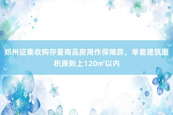 郑州征集收购存量商品房用作保障房，单套建筑面积原则上120㎡以内