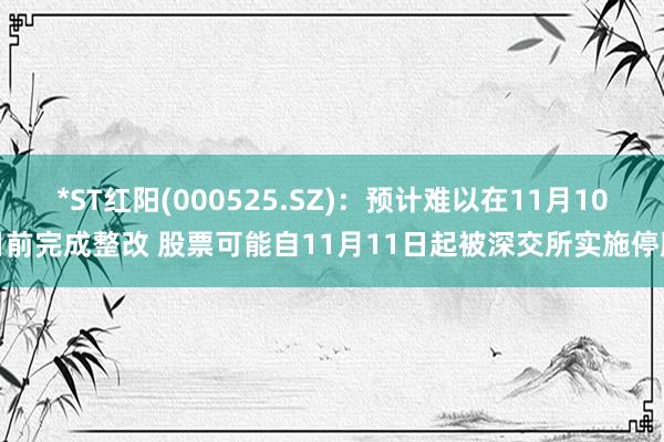 *ST红阳(000525.SZ)：预计难以在11月10日前完成整改 股票可能自11月11日起被深交所实施停牌