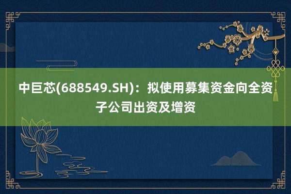 中巨芯(688549.SH)：拟使用募集资金向全资子公司出资及增资