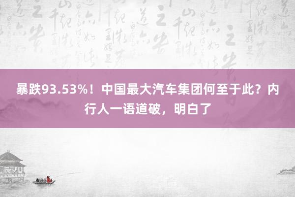 暴跌93.53%！中国最大汽车集团何至于此？内行人一语道破，明白了