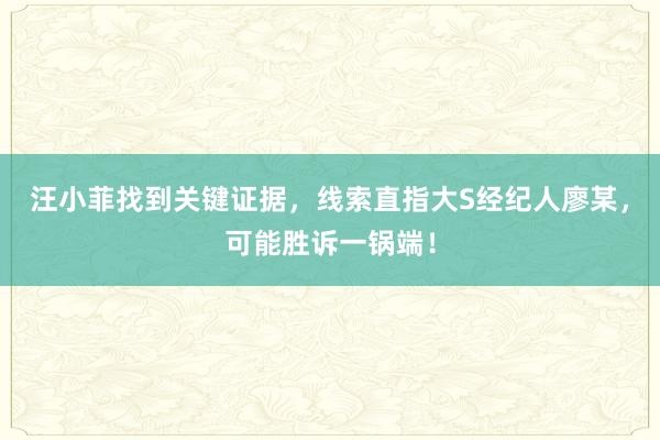 汪小菲找到关键证据，线索直指大S经纪人廖某，可能胜诉一锅端！