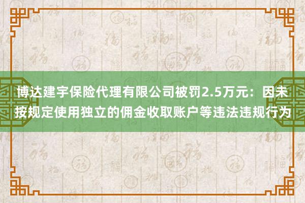 博达建宇保险代理有限公司被罚2.5万元：因未按规定使用独立的佣金收取账户等违法违规行为