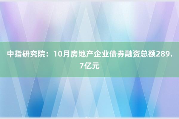 中指研究院：10月房地产企业债券融资总额289.7亿元