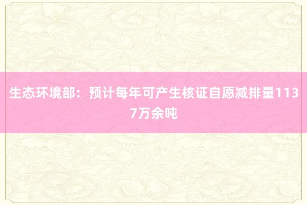 生态环境部：预计每年可产生核证自愿减排量1137万余吨