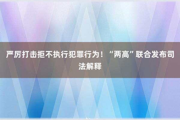 严厉打击拒不执行犯罪行为！“两高”联合发布司法解释