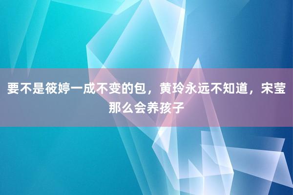 要不是筱婷一成不变的包，黄玲永远不知道，宋莹那么会养孩子