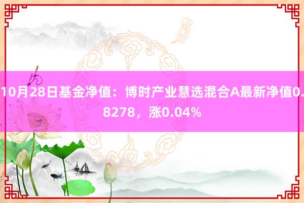 10月28日基金净值：博时产业慧选混合A最新净值0.8278，涨0.04%