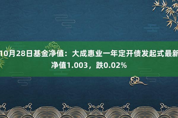 10月28日基金净值：大成惠业一年定开债发起式最新净值1.003，跌0.02%