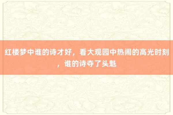 红楼梦中谁的诗才好，看大观园中热闹的高光时刻，谁的诗夺了头魁